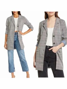 BB Dakota Gray Plaid Longline Blazer Jacket Workwear Coat Small